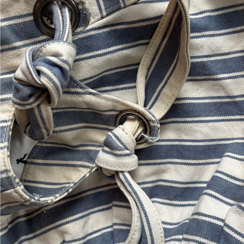 AE Striped Canvas Hobo Slouch Bag Double Knotted Handles Blue White Lined Beach